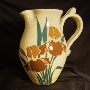 LOVELY FLOWERED PITCHER, UNION STONEWARE MARKED ON BOTTOM & SIGNED